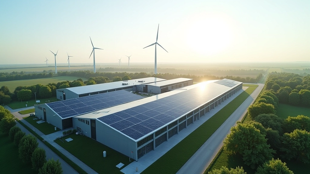 Grüne Industrie mit Windkraftanlagen und nachhaltigen Produktionsprozessen